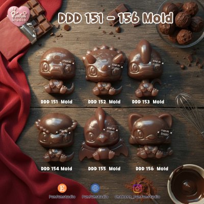 DDD 151-156 Dino Mold Set / Cute Dinosaur / High-relief / Epoxy Resin, Chocolate, fondant, Jelly Mold