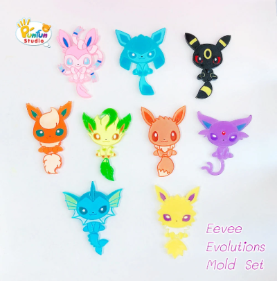 Eev evo 01 Mold Set / 9 + Glitter / Pokemold / Silicone Mold
