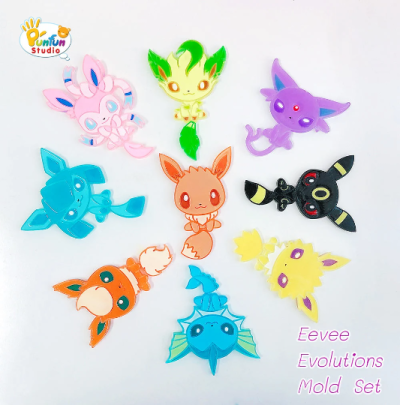 Eev evo 01 Mold Set / 9 + Glitter / Pokemold / Silicone Mold
