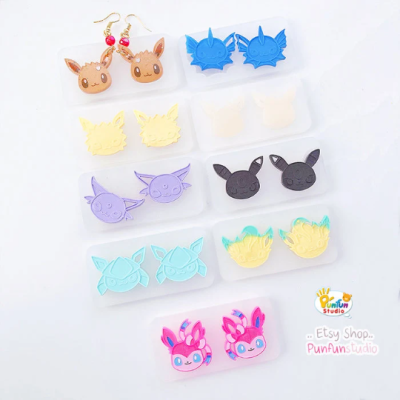 FE 01-09 Eev Evo Mold Set / Face Earring Mold / Pokemold / Silicone Mold / UV Resin Mold