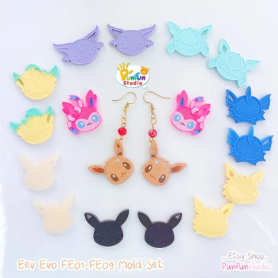 FE 01-09 Eev Evo Mold Set / Face Earring Mold / Pokemold / Silicone Mold / UV Resin Mold