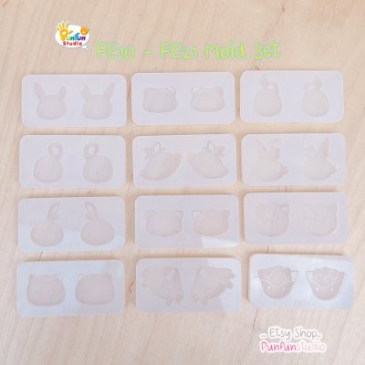 FE 10-13 Mold Set / 4 Molds / Pika Bulba Chamand Squirt / Poke Starter / Face Earring Mold / Pokemold / Silicone Mold / UV Resin Mold