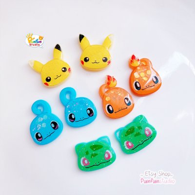 FE 10-13 Mold Set / 4 Molds / Pika Bulba Chamand Squirt / Poke Starter / Face Earring Mold / Pokemold / Silicone Mold / UV Resin Mold