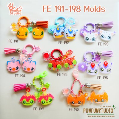 FE 191-198 Digimold Set / Set 8 Molds / Face Earring Mold / Silicone Mold / UV Resin Mold
