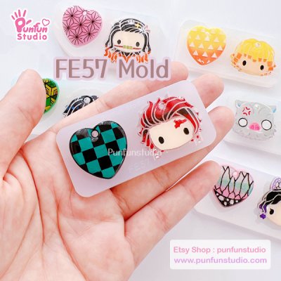 FE 57-62 Mold Set / D Slayer Face Earring Mold / 6 pieces / Silicone Mold / UV Resin Mold