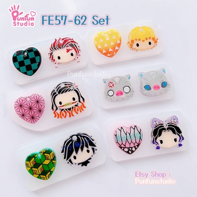 FE 57-62 Mold Set / D Slayer Face Earring Mold / 6 pieces / Silicone Mold / UV Resin Mold