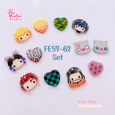 FE 57-62 Mold Set / D Slayer Face Earring Mold / 6 pieces / Silicone Mold / UV Resin Mold
