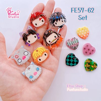 FE 57-62 Mold Set / D Slayer Face Earring Mold / 6 pieces / Silicone Mold / UV Resin Mold