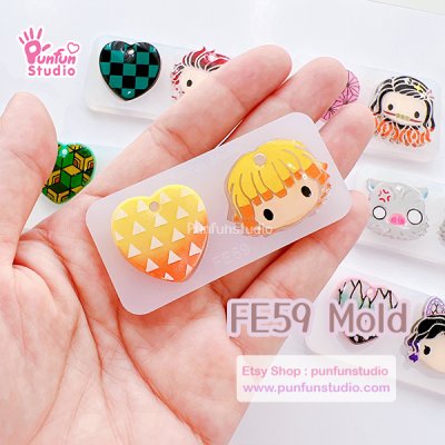 FE 57-62 Mold Set / D Slayer Face Earring Mold / 6 pieces / Silicone Mold / UV Resin Mold