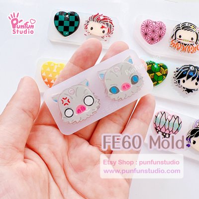 FE 57-62 Mold Set / D Slayer Face Earring Mold / 6 pieces / Silicone Mold / UV Resin Mold