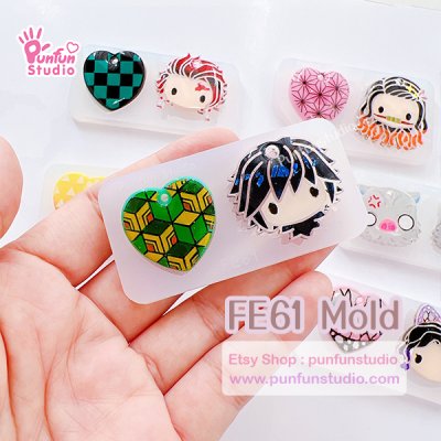 FE 57-62 Mold Set / D Slayer Face Earring Mold / 6 pieces / Silicone Mold / UV Resin Mold