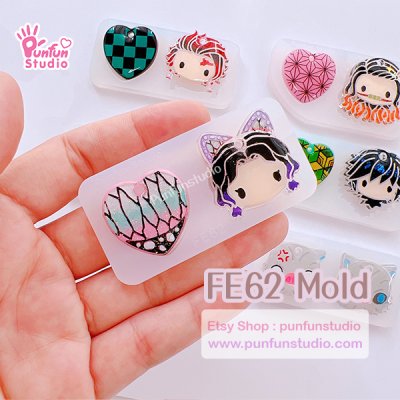 FE 57-62 Mold Set / D Slayer Face Earring Mold / 6 pieces / Silicone Mold / UV Resin Mold