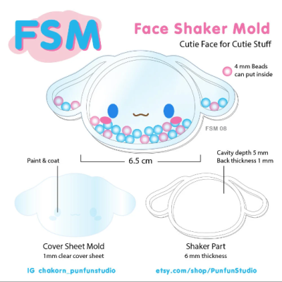 FSM 07 Cutie Bunny / Face Shaker Mold / Shaker Mold + Cover Mold / 2 pieces per set / Silicone Mold