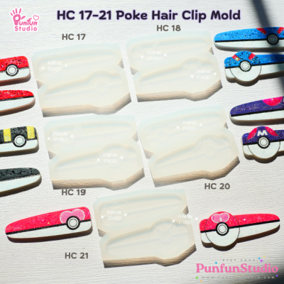 HC 17-21 Poke Hair Clip Mold Set / 5 Molds / Hair Clip Mold / Pokeball / Silicone Mold