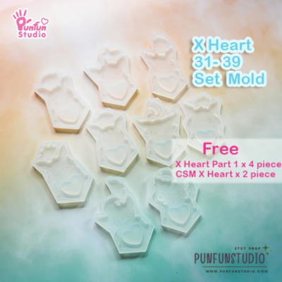 X Heart 31 - 39 Mold Set / 9 Molds / Free 4 X Heart Part 1 Molds + 2 CSM X Heart Molds / Pokemold / Silicone Mold / Shaker Mold