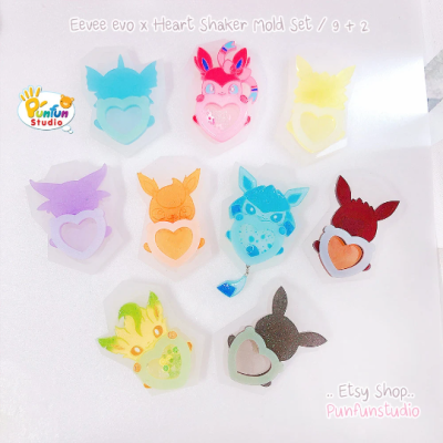 Eev evo x Heart Shaker Mold Set / 9 pieces + Free 2 CSM X Heart / Pokemold / Shaker Mold