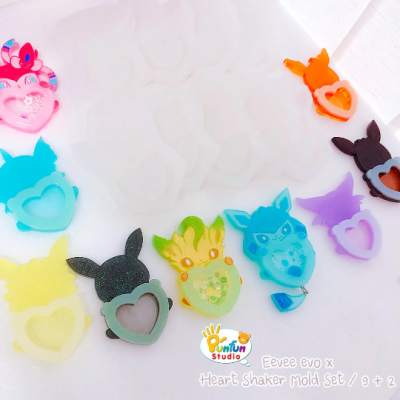 Eev evo x Heart Shaker Mold Set / 9 pieces + Free 2 CSM X Heart / Pokemold / Shaker Mold