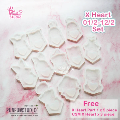 X Heart 01/2 - 12/2 Mold Set / 12 Molds / Free 5 X Heart Part 1 Molds + 3 CSM X Heart Molds / Pokemold / Silicone Mold / Shaker Mold