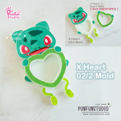 X Heart 01/2 - 12/2 Mold Set / 12 Molds / Free 5 X Heart Part 1 Molds + 3 CSM X Heart Molds / Pokemold / Silicone Mold / Shaker Mold