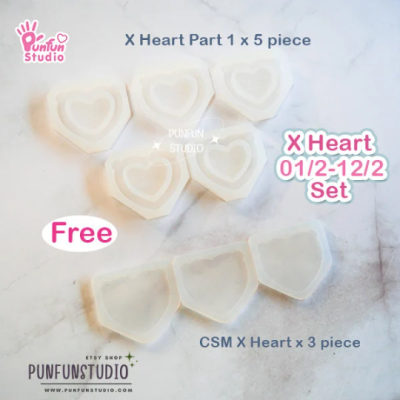 X Heart 01/2 - 12/2 Mold Set / 12 Molds / Free 5 X Heart Part 1 Molds + 3 CSM X Heart Molds / Pokemold / Silicone Mold / Shaker Mold