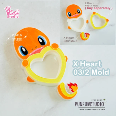 X Heart 01/2 - 12/2 Mold Set / 12 Molds / Free 5 X Heart Part 1 Molds + 3 CSM X Heart Molds / Pokemold / Silicone Mold / Shaker Mold