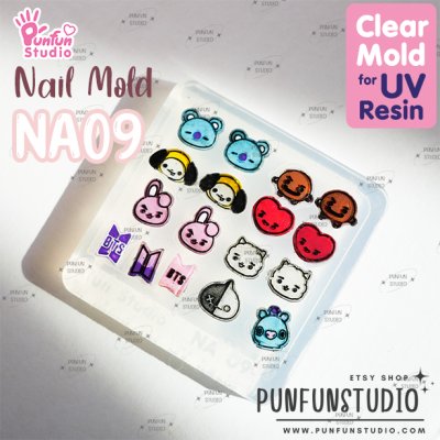 NA 09 BT Animal / BT21 / Nail Decoration Mold / K-POP / Clear Mold for UV Resin / Thickness 0.3 - 0.5 mm / Silicone Mold