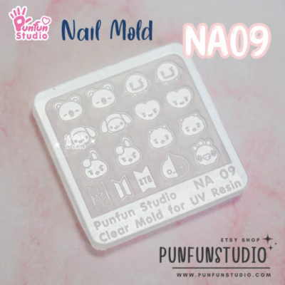 NA 09 BT Animal / BT21 / Nail Decoration Mold / K-POP / Clear Mold for UV Resin / Thickness 0.3 - 0.5 mm / Silicone Mold