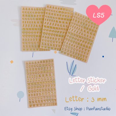 Letter Sticker  A - Z Letter 3mm Gold
