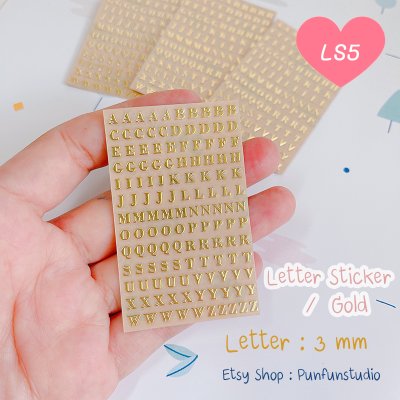 Letter Sticker  A - Z Letter 3mm Gold