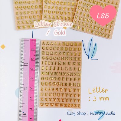 Letter Sticker  A - Z Letter 3mm Gold
