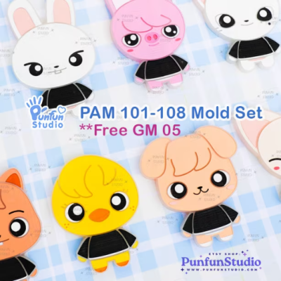PAM 101-108 SK Animal Mold Set / K-POP / 8 Molds + GM05 / Painting Anime Mold / Silicone Mold