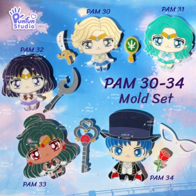 PAM 30 - 34 Outer Senshi & Tuxedo Mold  / Sailor / Set 5 Pieces / Painting Anime Mold / Silicone Mold