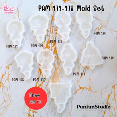 PAM 171-178 Cute Dino Mold  / Set 8 Molds + Special Mold PAM 170 / Dinosaur / Painting Anime Mold / Silicone Mold