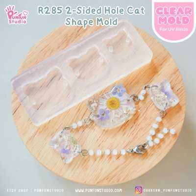 R284 2-Sided Hole Eye Shape, R285 2-Sided Hole Cat Shape Mold / 3 in 1 / Size 2.8, 2.3, 1.8 cm / UV Clear