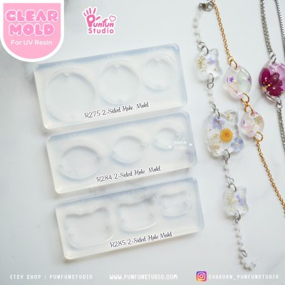 R284 2-Sided Hole Eye Shape, R285 2-Sided Hole Cat Shape Mold / 3 in 1 / Size 2.8, 2.3, 1.8 cm / UV Clear