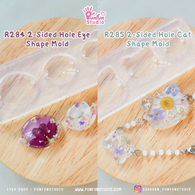 R284 2-Sided Hole Eye Shape, R285 2-Sided Hole Cat Shape Mold / 3 in 1 / Size 2.8, 2.3, 1.8 cm / UV Clear