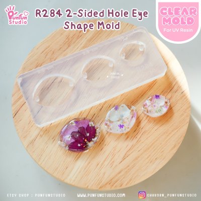 R284 2-Sided Hole Eye Shape, R285 2-Sided Hole Cat Shape Mold / 3 in 1 / Size 2.8, 2.3, 1.8 cm / UV Clear