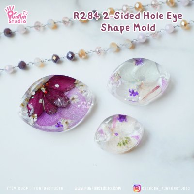 R284 2-Sided Hole Eye Shape, R285 2-Sided Hole Cat Shape Mold / 3 in 1 / Size 2.8, 2.3, 1.8 cm / UV Clear