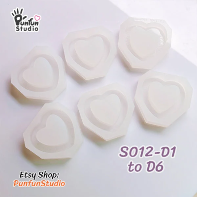 S012-D1 to D6 Slayer Heart Shaker Mold  / 6 Heart shaker molds + Free 2 CSM S012 / Silicone Mold