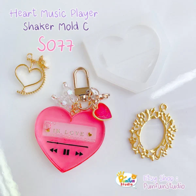 S077 Heart Music Player B Shaker Mold , CSM S077 / Music Player / Cover Sheet Mold / Silicone Mold