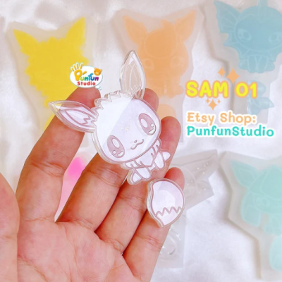 SAM 01-09 Eev Evo Mold Set / Shiny Anime Mold / 9 Molds + glitter / Silicone Mold