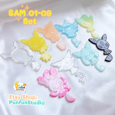 SAM 01-09 Eev Evo Mold Set / Shiny Anime Mold / 9 Molds + glitter / Silicone Mold