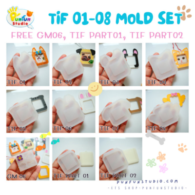 TIF 01-08 Mold Set / free GM 06, TIF part 01 and 02 / for photo size 3x3 cm / Photo Frame Mold / Silicone Mold