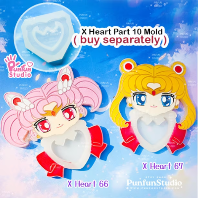 X Heart 58-67 Sailor Mold Set / 10 Molds / + Free 4 X Heart Part-10 Molds, 4 CSM X Heart Molds / Shaker Mold / Silicone Mold