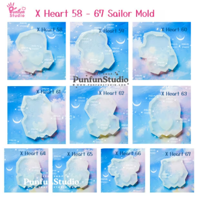 X Heart 58-67 Sailor Mold Set / 10 Molds / + Free 4 X Heart Part-10 Molds, 4 CSM X Heart Molds / Shaker Mold / Silicone Mold