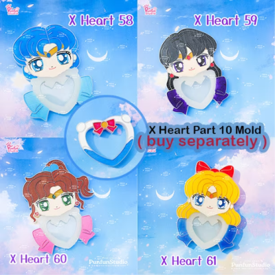 X Heart 58-67 Sailor Mold Set / 10 Molds / + Free 4 X Heart Part-10 Molds, 4 CSM X Heart Molds / Shaker Mold / Silicone Mold