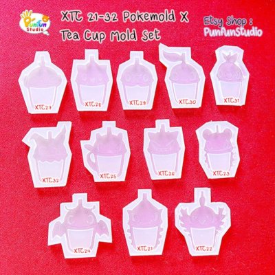 XTC 21-32 Pokemold X Tea Cup Mold Set / 12 Mold + Free 2 CSM Eev x Tea Cup / Shaker Mold / Pokemold / Silicone Mold