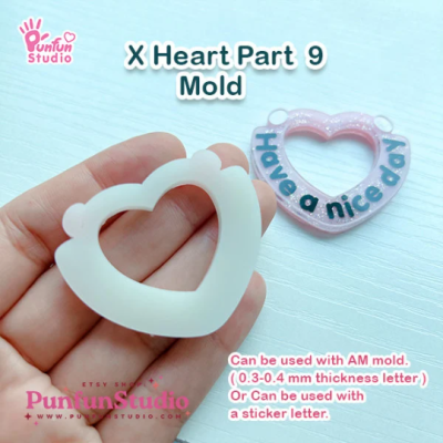 X Heart Part 9 Mold / Blank part for use with AM letter / Silicone Mold / Shaker Mold