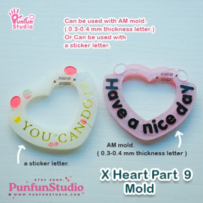 X Heart Part 9 Mold / Blank part for use with AM letter / Silicone Mold / Shaker Mold