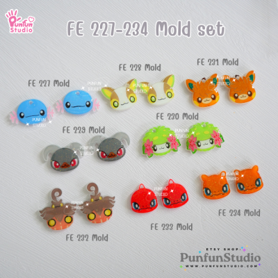 FE 227-234 Mold Set / 8 Molds / Face Earring Mold / Pokemold / Silicone Mold / UV Resin Mold